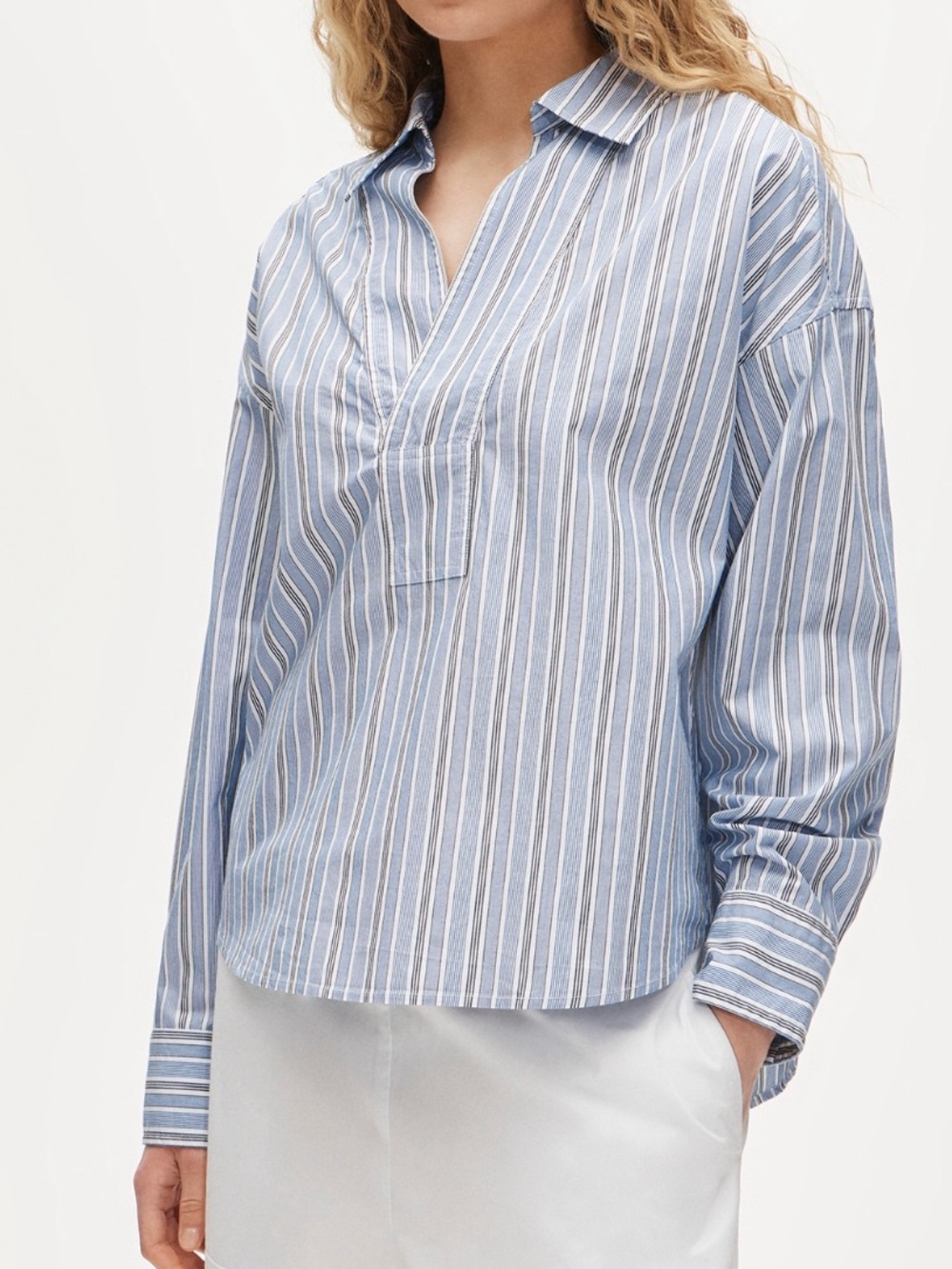 J. Crew V-neck Popover Shirt in striped cotton poplin